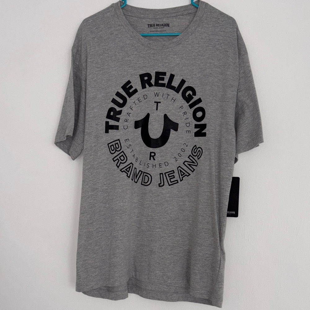 True Religion Gray Short Sleeve Logo Tee Size XXL - Picture 2 of 8